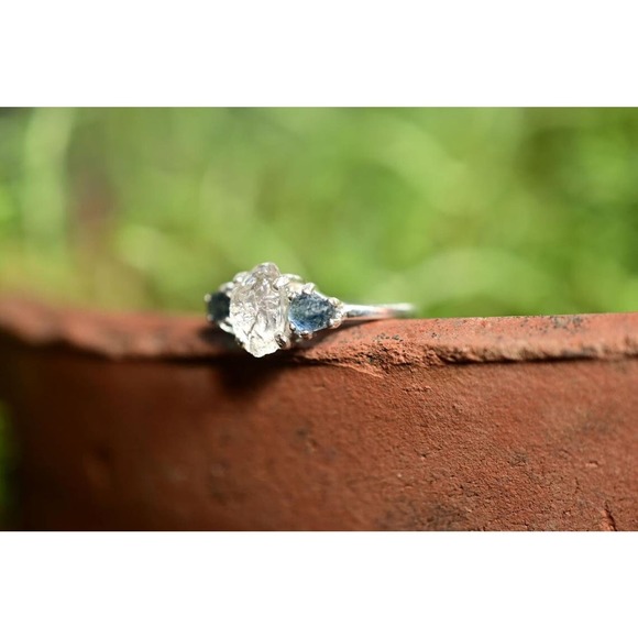 Handcrafted Multi-Stone Ring - Sparkling Central Gem with Blue Accents - Picture 4 of 9